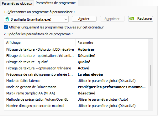 Réglages Nvidia, capture 2
